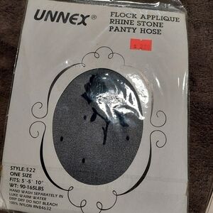 Black Flock Applique Rhinestone Pantyhose